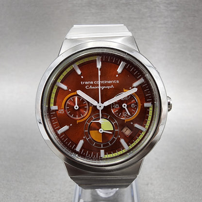 Trans Continents Chronograph Watch Men 38mm Orange Dial Silver Tone Date New Bat
