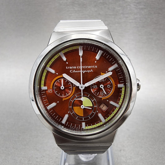 Trans Continents Chronograph Watch Men 38mm Orange Dial Silver Tone Date New Bat