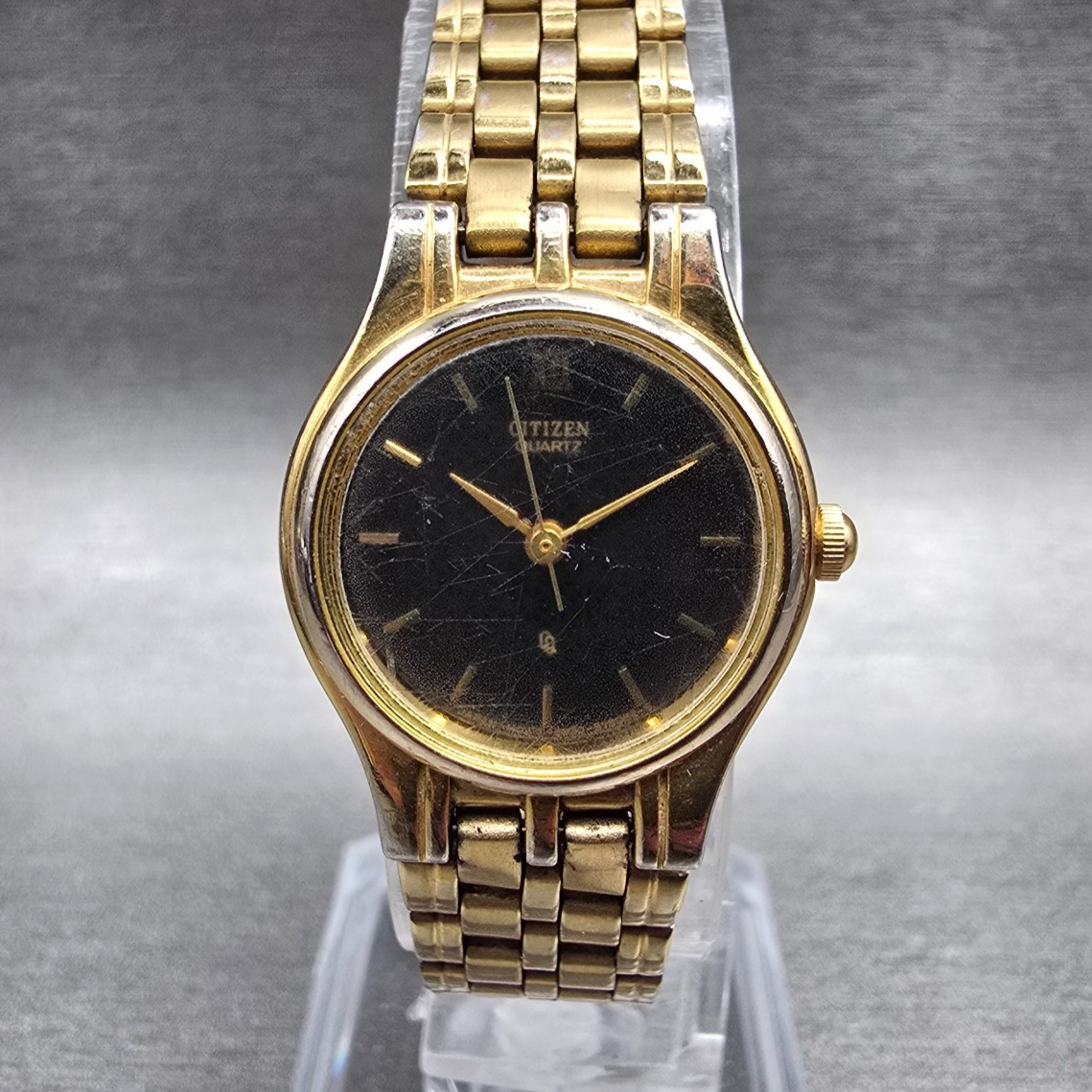 Citizen CQ Watch Women 21mm Black Dial Gold Tone Round 5930-S29762 New Battery0