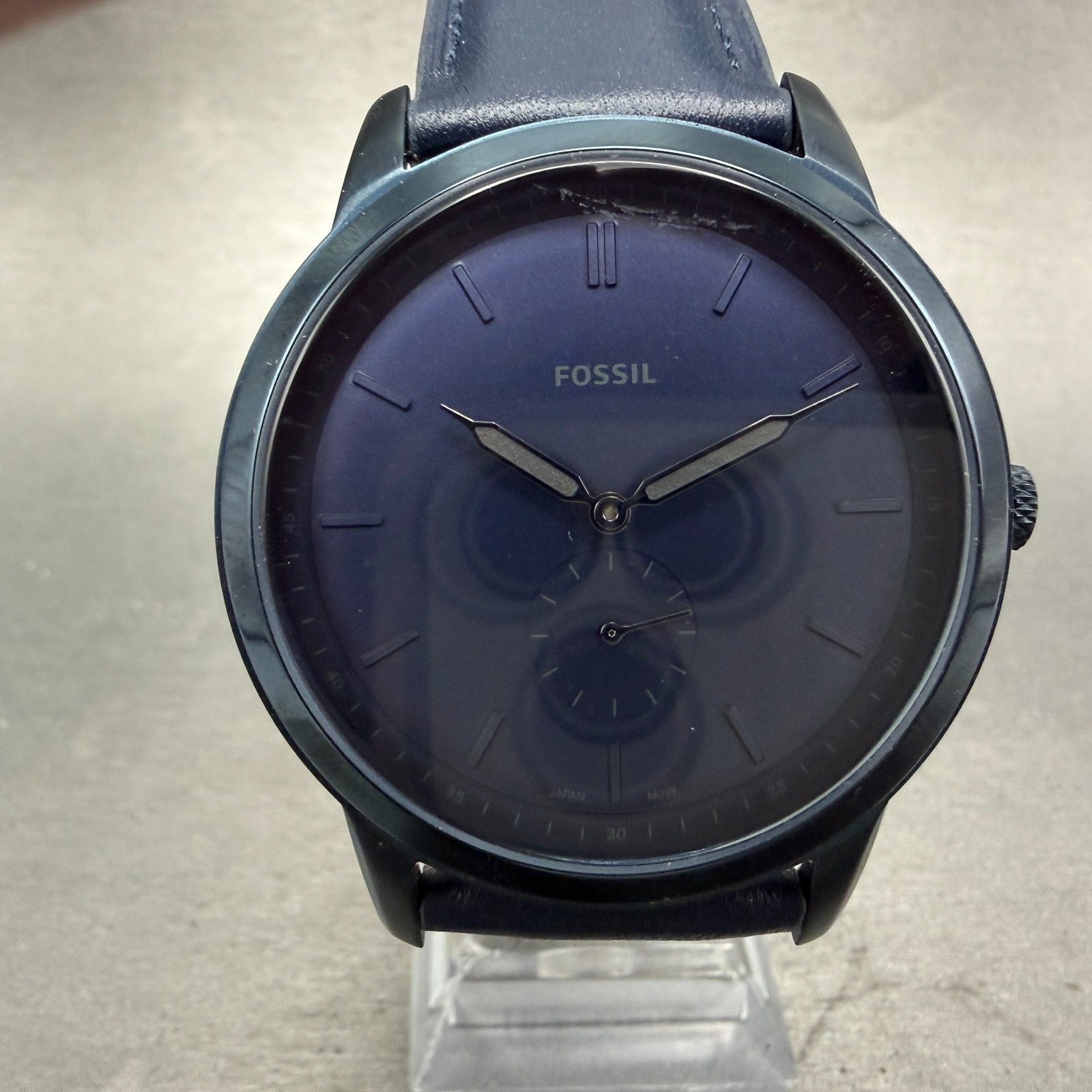 Fossil Watch Men 44mm Blue Dial Blue Tone Round Small Seconds FS5448 New Battery0
