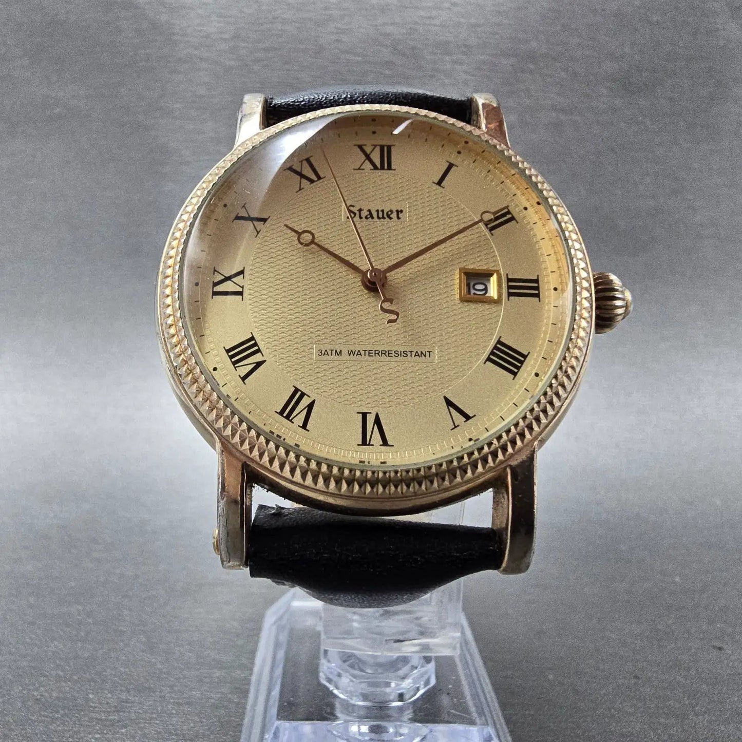 Stauer Buttonwood Watch Men 42mm Champagne Dial Gold Tone Date New battery5