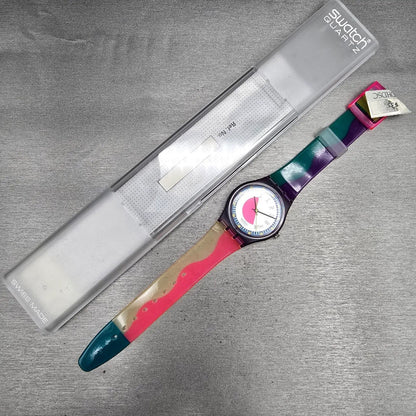 Swatch Scoob-A-Doo Watch Men 34mm Silver Dial Purple Case GV102 New Battery NOS14