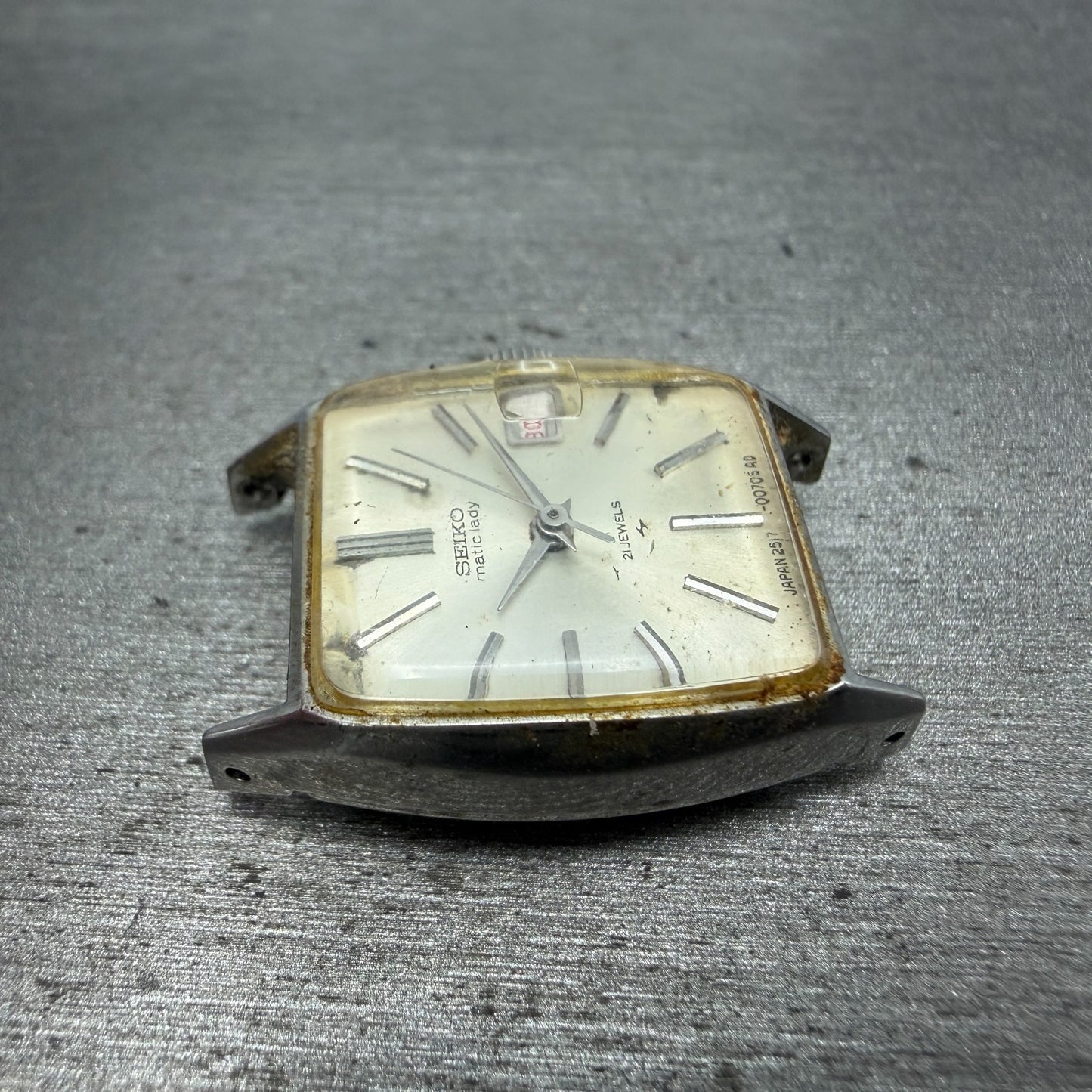 Seiko Matic Lady Watch Women 20mm Silver Dial Silver Tone Date 2517-3211 Runs3