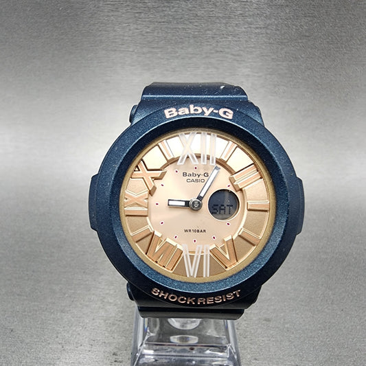 Casio BabyG BGA161 Watch Women 43mm Pink Dial Blue tone Analog Digital New Bat0