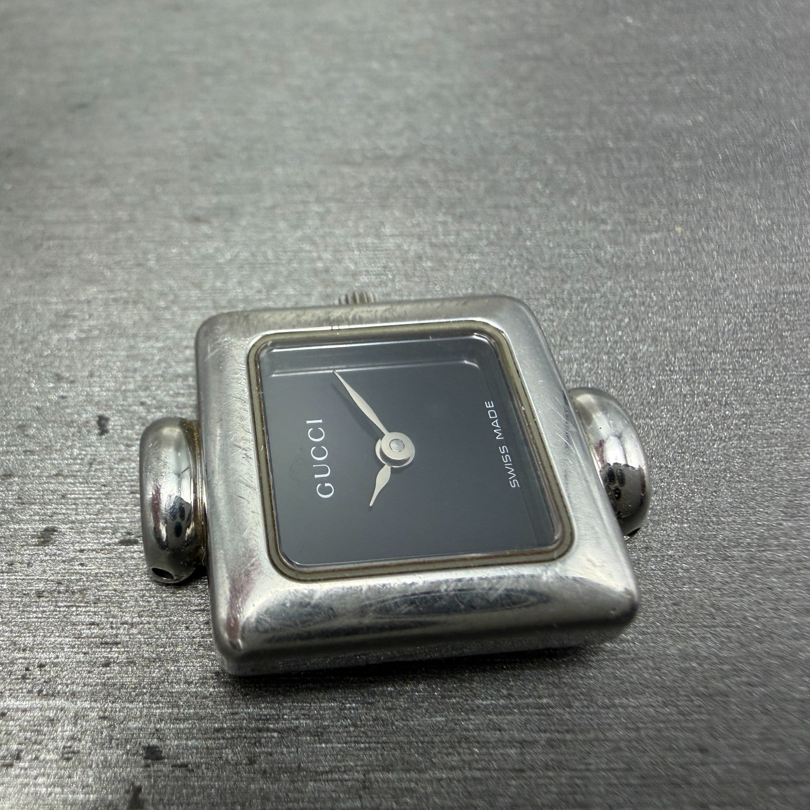Gucci 1900L Watch Women 19mm Black Dial Silver Tone Square New Battery NO BAND3