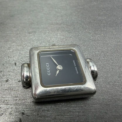 Gucci 1900L Watch Women 19mm Black Dial Silver Tone Square New Battery NO BAND3