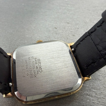 Seiko Tank Watch Men 27mm White Dial Gold Tone Square 6531-5130 New Battery 29