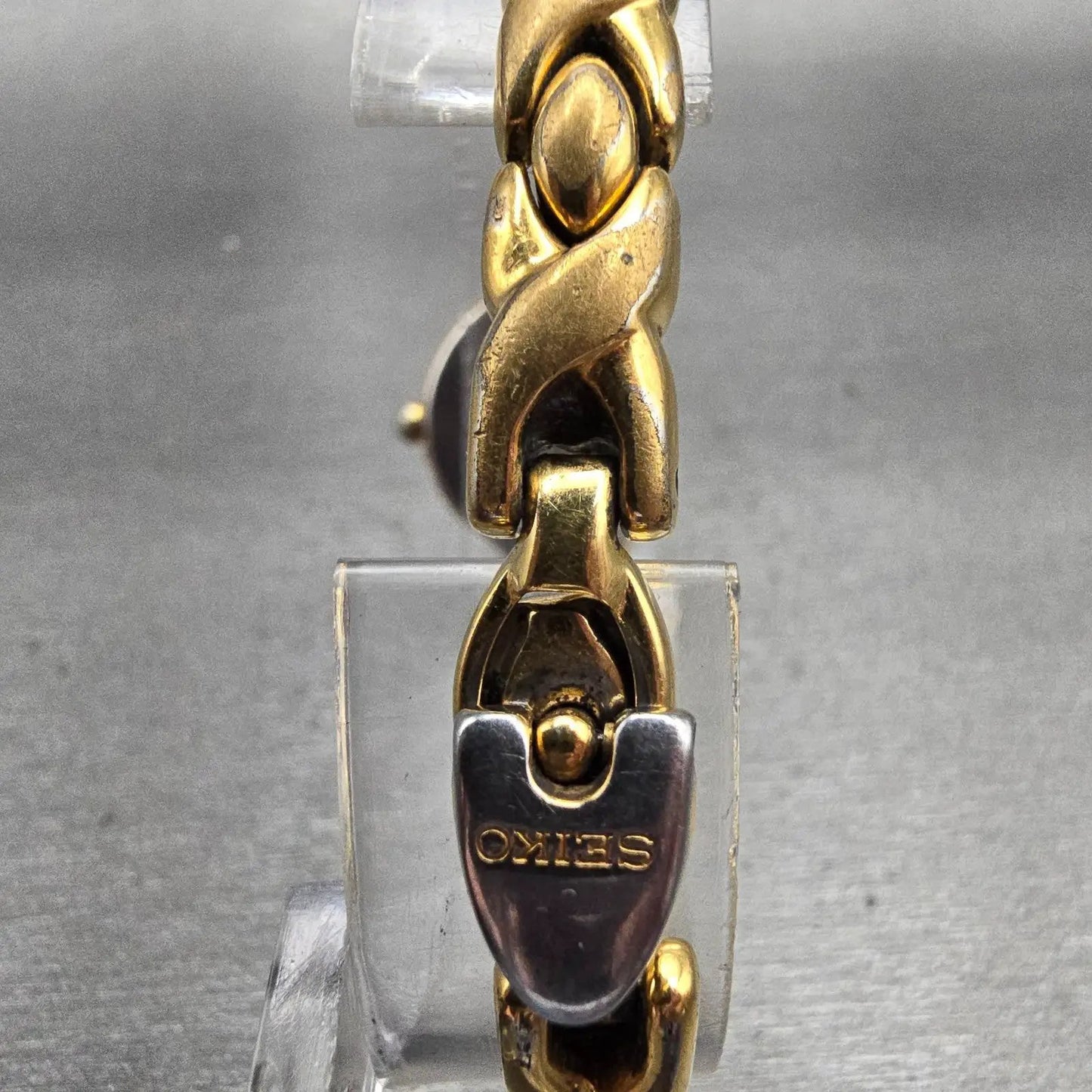 Seiko Half moon Watch Women 15mm Gold Dial Gold Asymmetrical 1F20-6C99 New Batt7