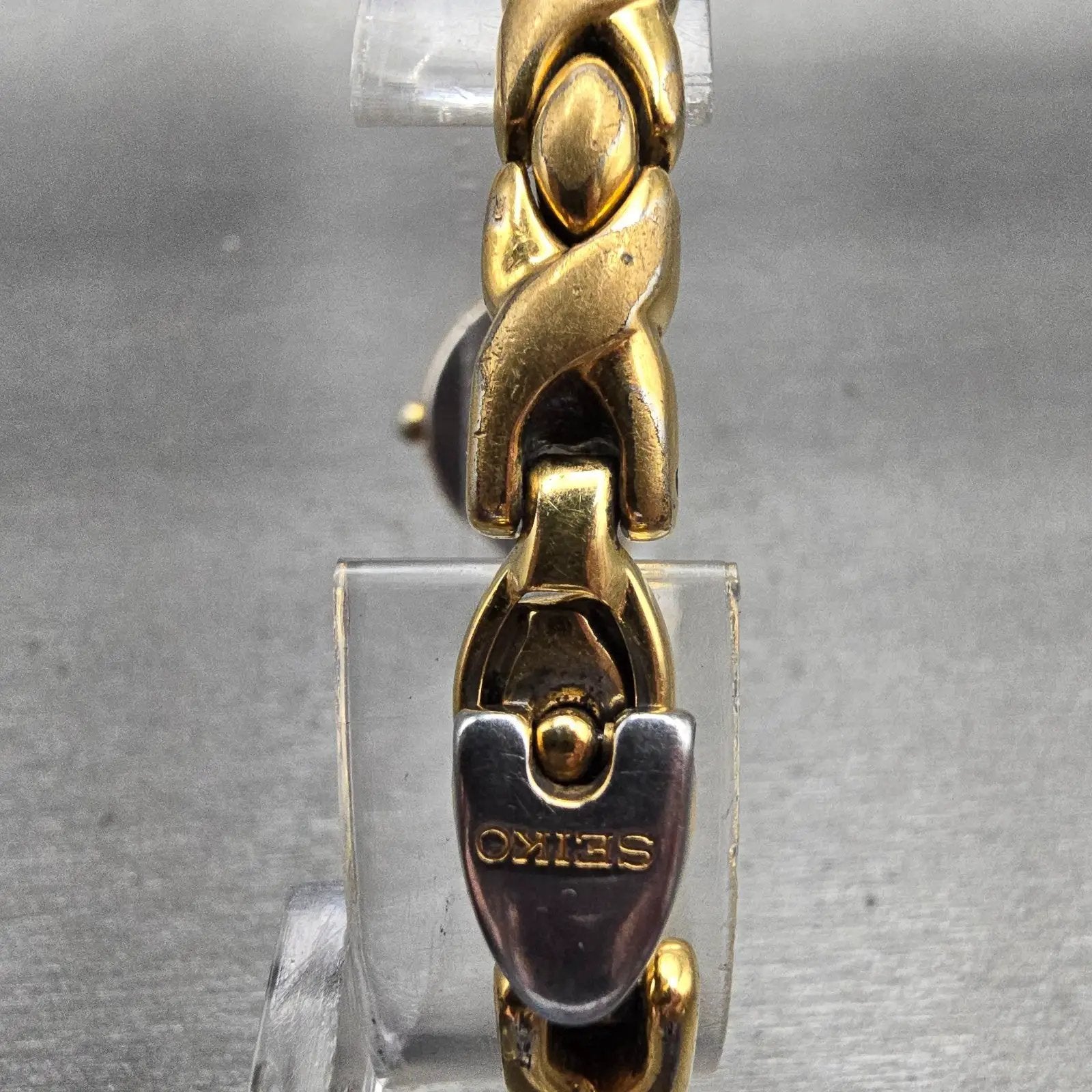 Seiko Half moon Watch Women 15mm Gold Dial Gold Asymmetrical 1F20-6C99 New Batt7