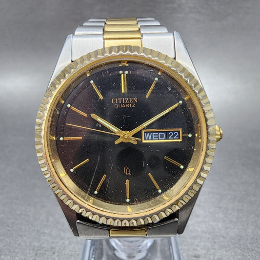 Citizen CQ President Watch Men 35mm Black Dial Two Ton Daydate 6100 NO BACK PART
