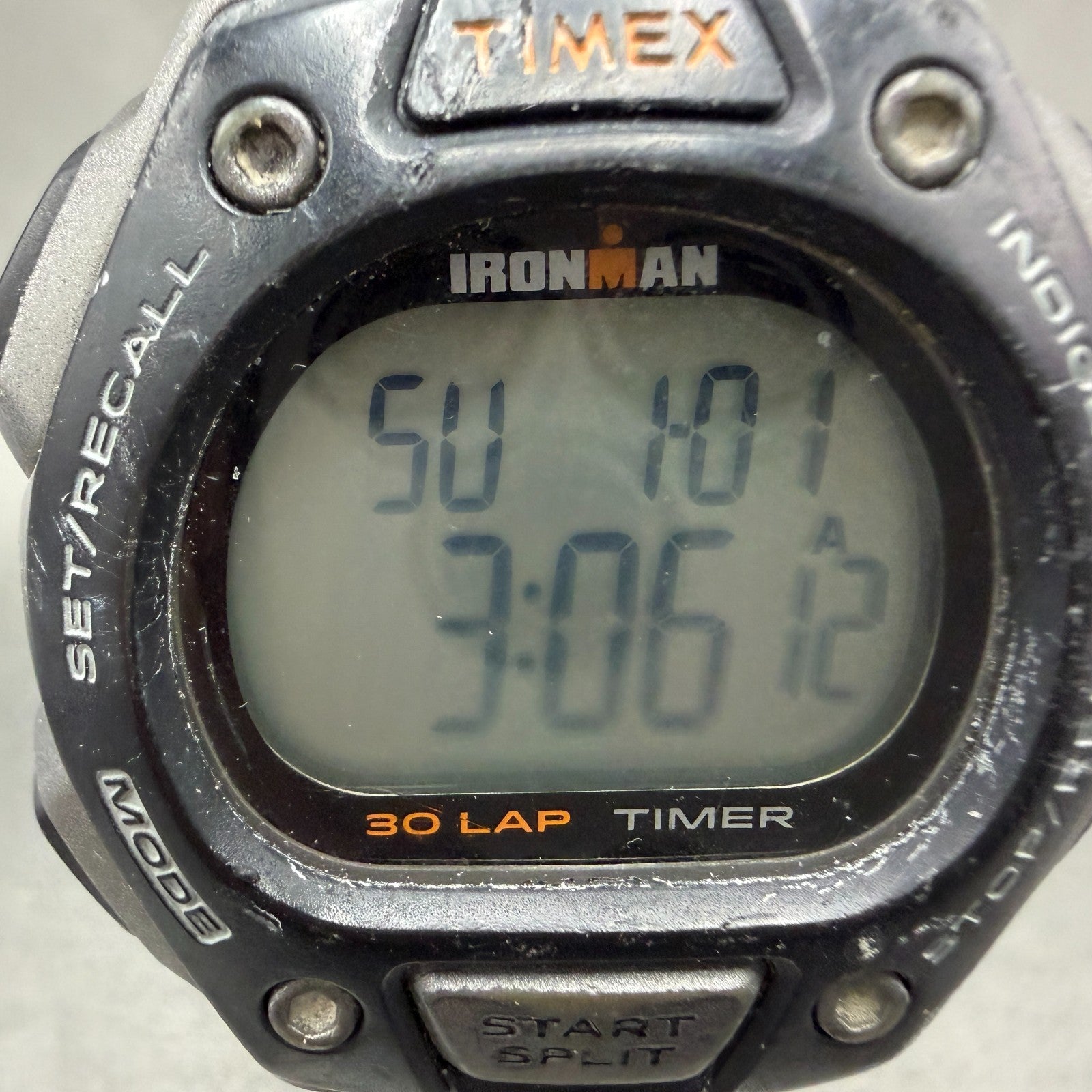 Timex Ironman Watch Men 41mm Digital Black Gray Alarm Chrono Round New Battery1