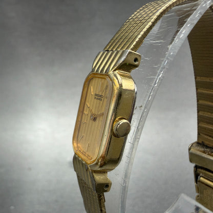 Seiko Tank Watch Women 13mm Champagne Dial Gold Tone 2e20-6019 New Battery UJH2