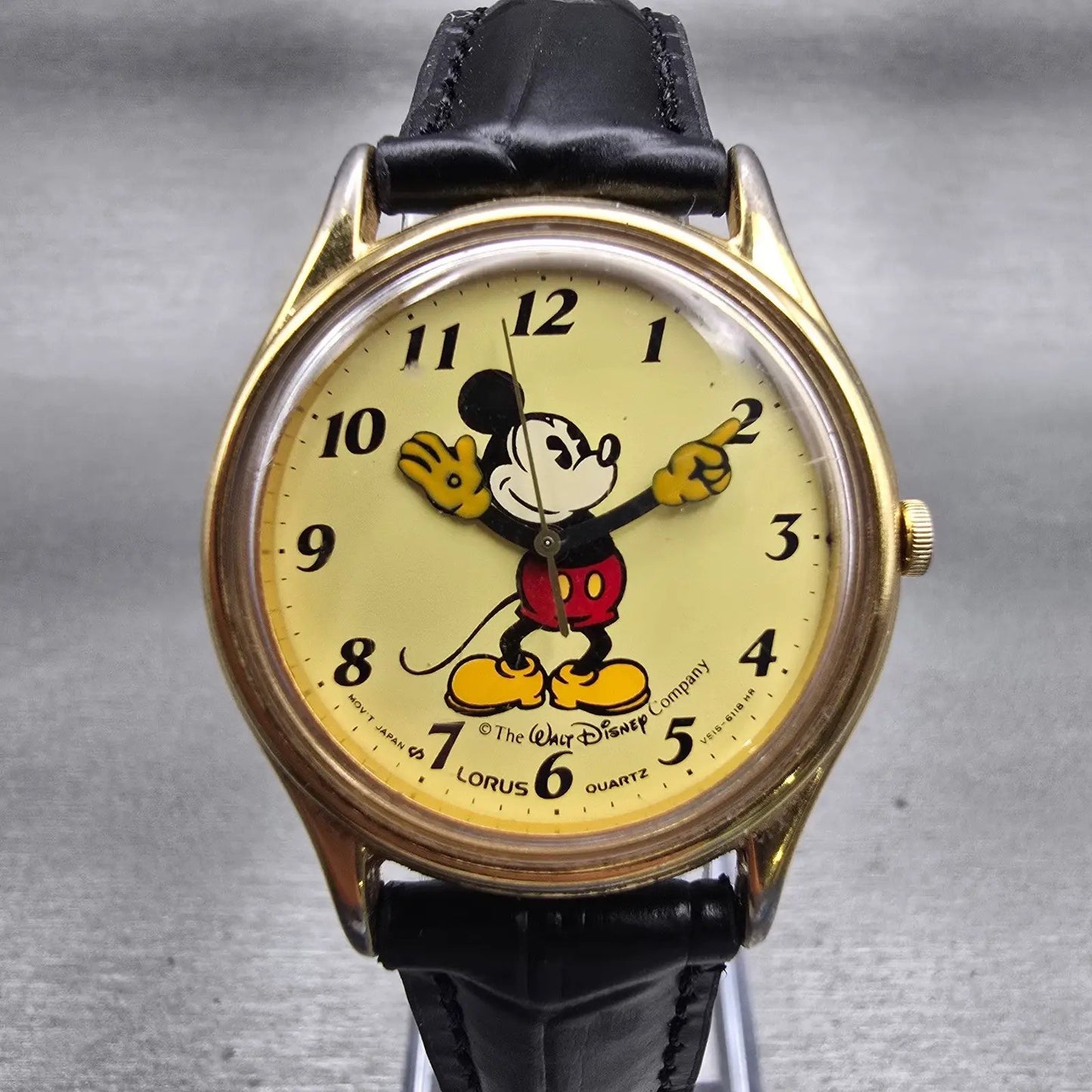 SLorus Mickey Mouse Watch Men 31mm Cream Dial Gold Tone Round V515-6000 New Batt0