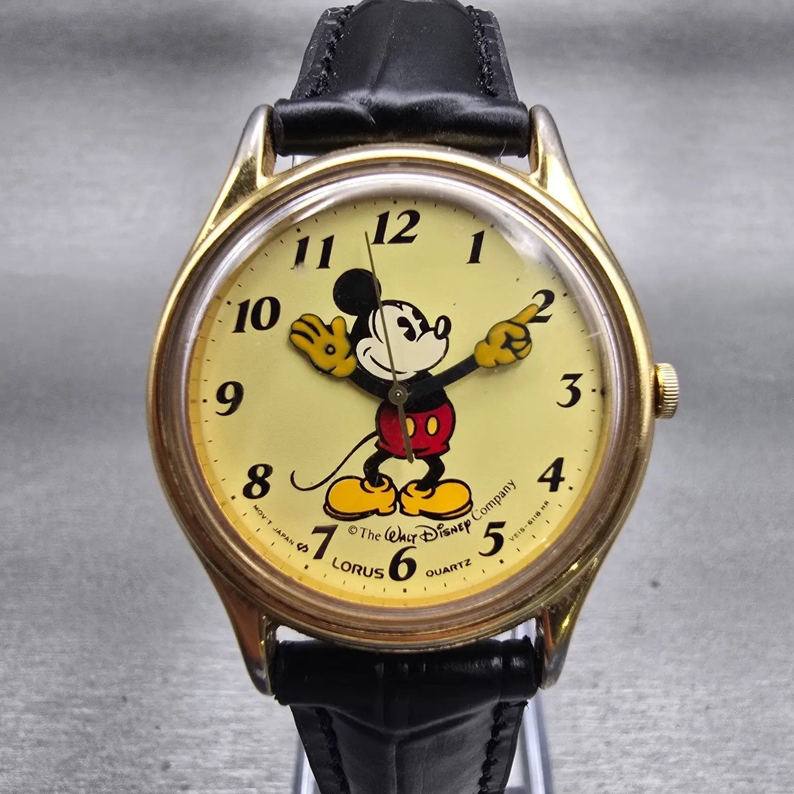 SLorus Mickey Mouse Watch Men 31mm Cream Dial Gold Tone Round V515-6000 New Batt0