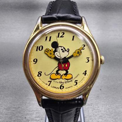 SLorus Mickey Mouse Watch Men 31mm Cream Dial Gold Tone Round V515-6000 New Batt0