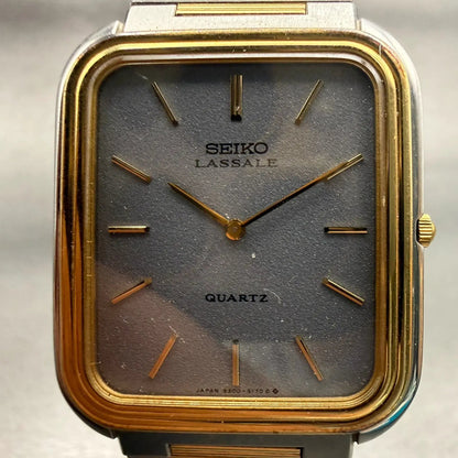 Seiko Lassale Watch Men 27mm Gray Dial Two Tone Rectangle 9300-5109 New Battery1