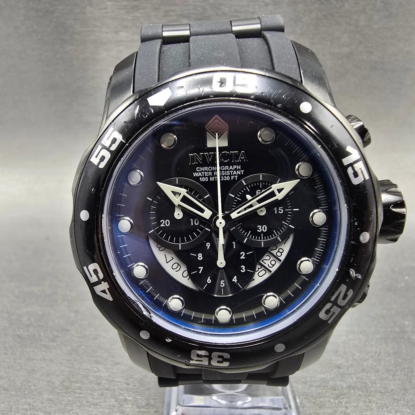 Invicta Pro Diver Chronograph Watch Men 48mm Black Dial Black Tone 6986 New Batt0