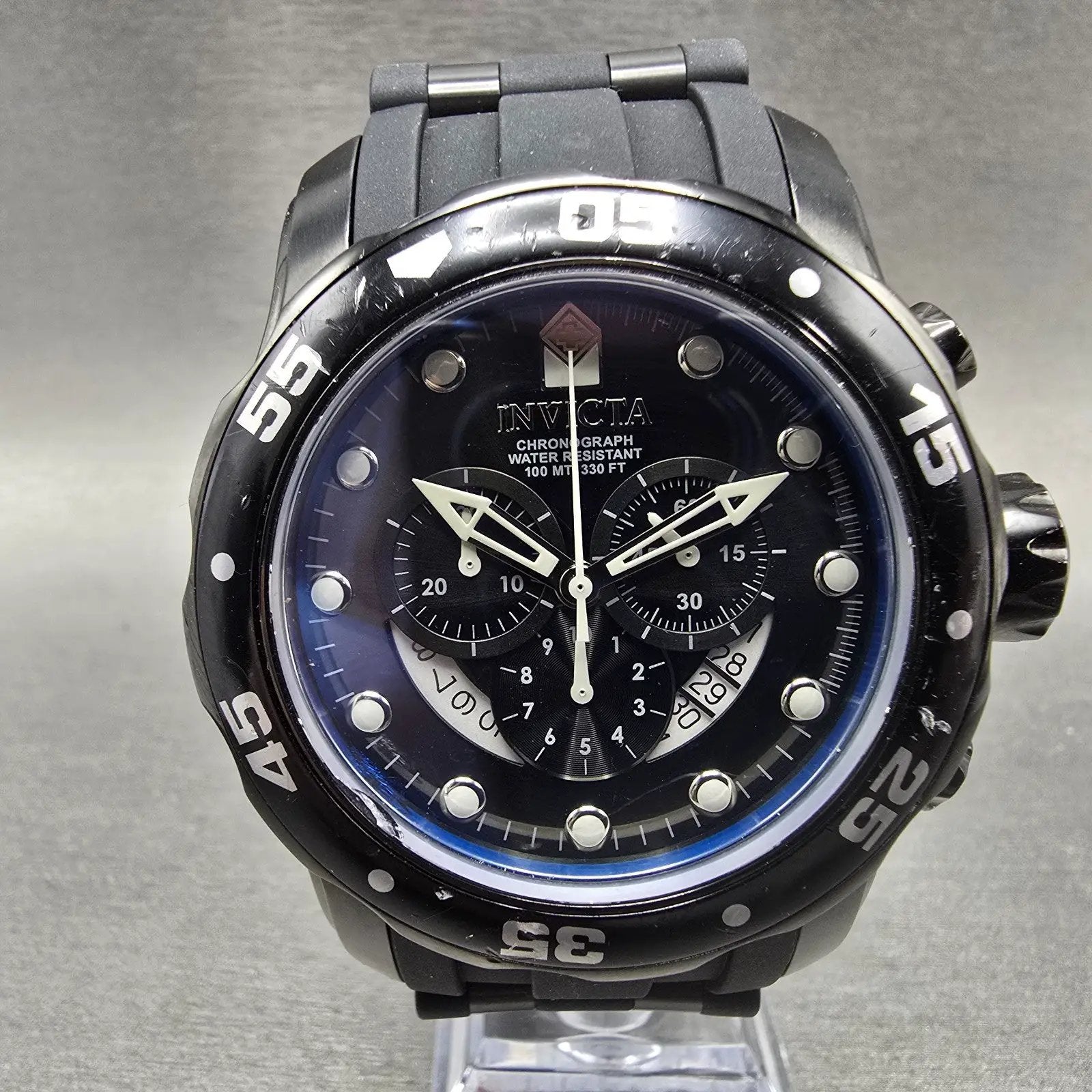 Invicta Pro Diver Chronograph Watch Men 48mm Black Dial Black Tone 6986 New Batt0