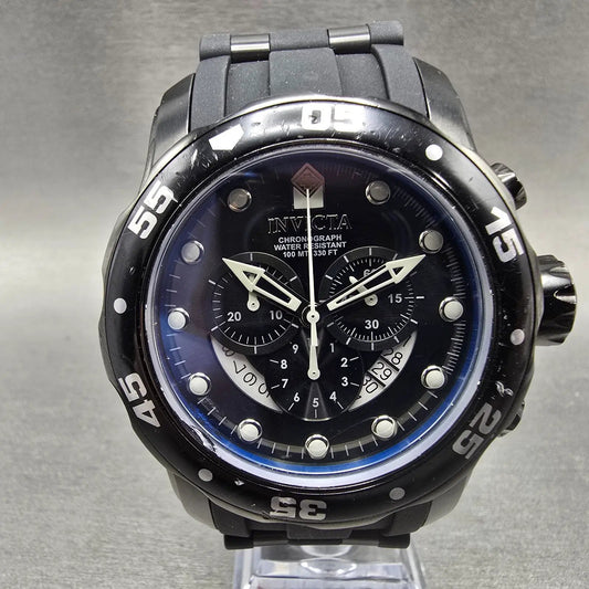 Invicta Pro Diver Chronograph Watch Men 48mm Black Dial Black Tone 6986 New Batt0