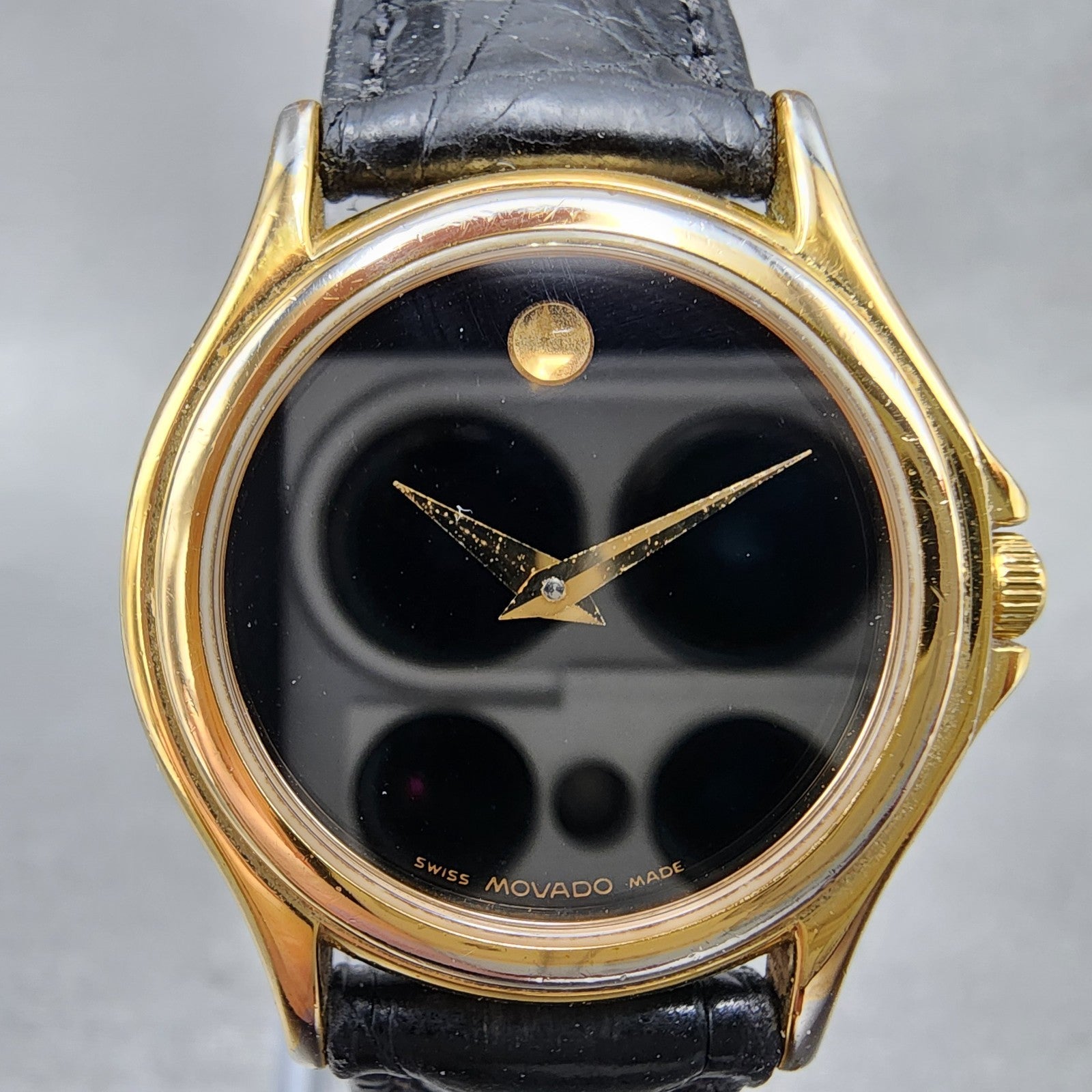 Movado Museum Watch Women 28mm Black Dial Gold Tone Round 87 E4 0823 New BattABC2
