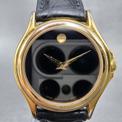 Movado Museum Watch Women 28mm Black Dial Gold Tone Round 87 E4 0823 New BattABC2