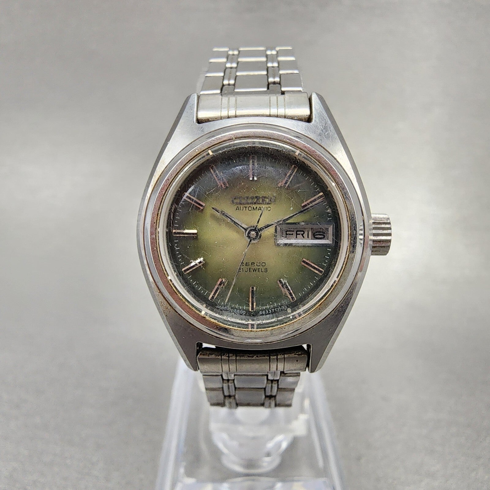 Citizen Automatic Watch Women 25mm Green Dial Steel Day date Round Runs VTG0