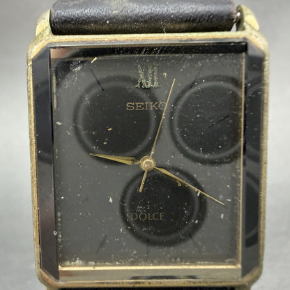 Seiko Dolce Tank Watch Men 26mm Black Dial Gold Tone Rectangle 5E31-5B90 PARTS2