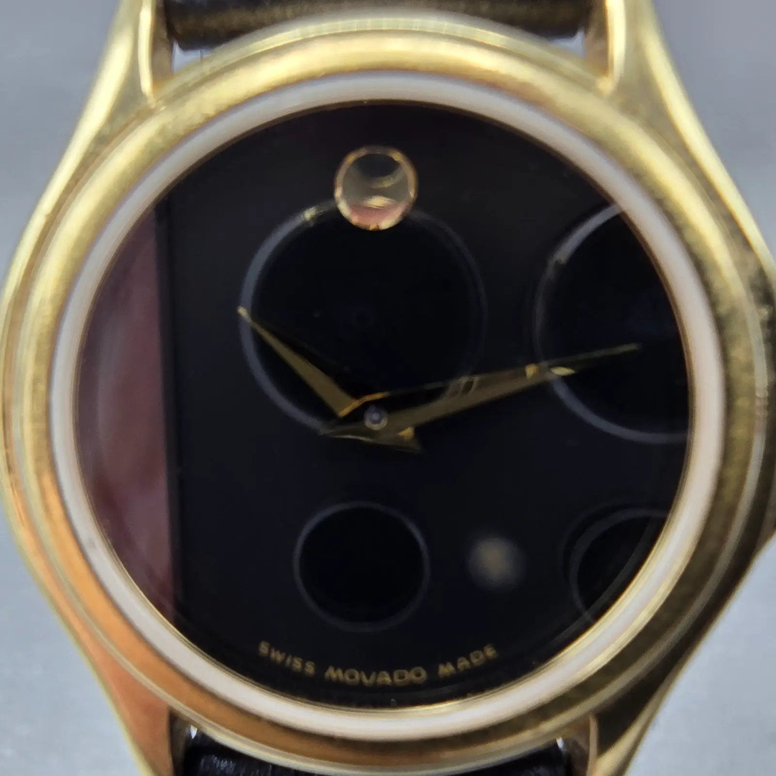 Movado Museum Watch Women 28mm Black Dial Gold Tone Round 87 E4 0823 New Batt SW1