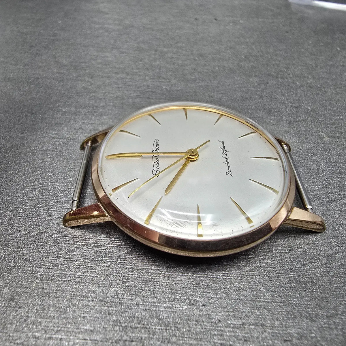 Seiko Crown Watch Men 35mm White Dial Gold Round Manual Wind 15002 JDM PARTS4
