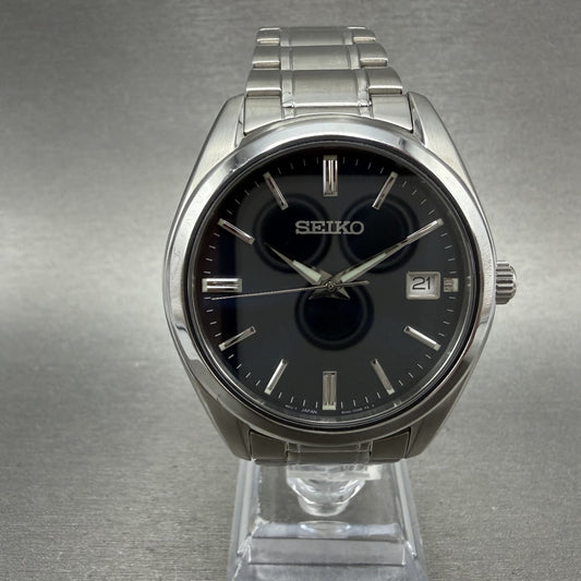 Seiko Watch Men 40mm Blue Dial Silver Tone Date Round 6N52-00A0 New Battery0