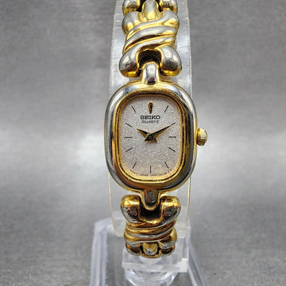Seiko Watch Women 16mm Silver Dial Two Tone Rectangle 1n005h69 New Battery READ0