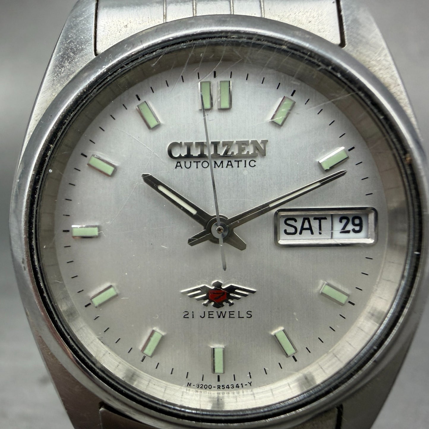 Citizen Automatic Watch Men  Silver Dial Silver Tone Daydate 4-R13167 Runs1