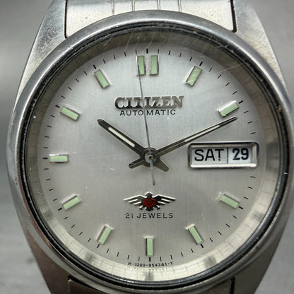 Citizen Automatic Watch Men  Silver Dial Silver Tone Daydate 4-R13167 Runs1
