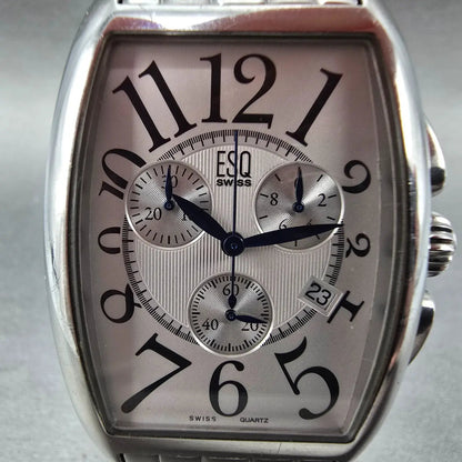 ESQ Chronograph Drake Watch Men 33mm White Dial Silver Date Rectangle New Batt1