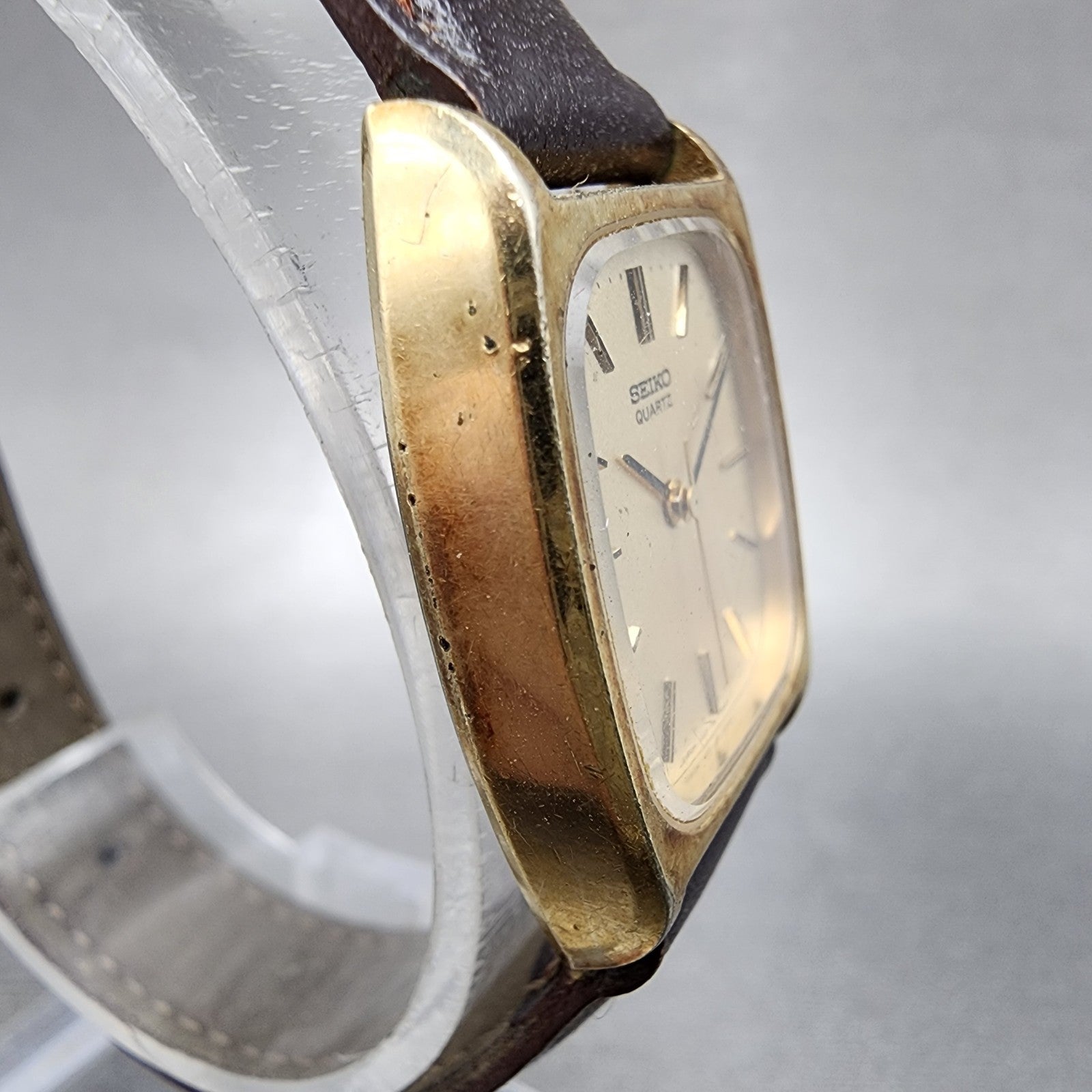 Seiko Watch Women 21mm Gold Dial Gold Tone Rectangle 14215380 New Battery VTG3