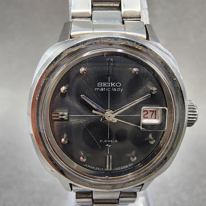 Seiko Seikomatic Lady Watch Women 24mm Black Dial Silver Tone Date 25173201 Runs1
