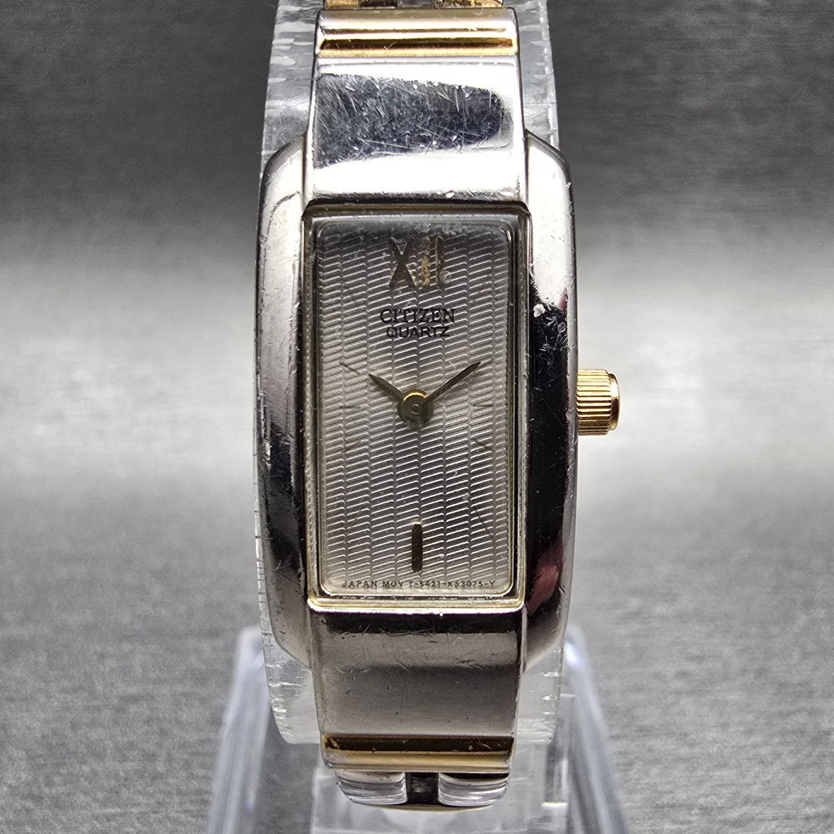 Citizen Tank Watch Women 14mm Champagne Dial Two Tone Rectangle New Battery VTG0
