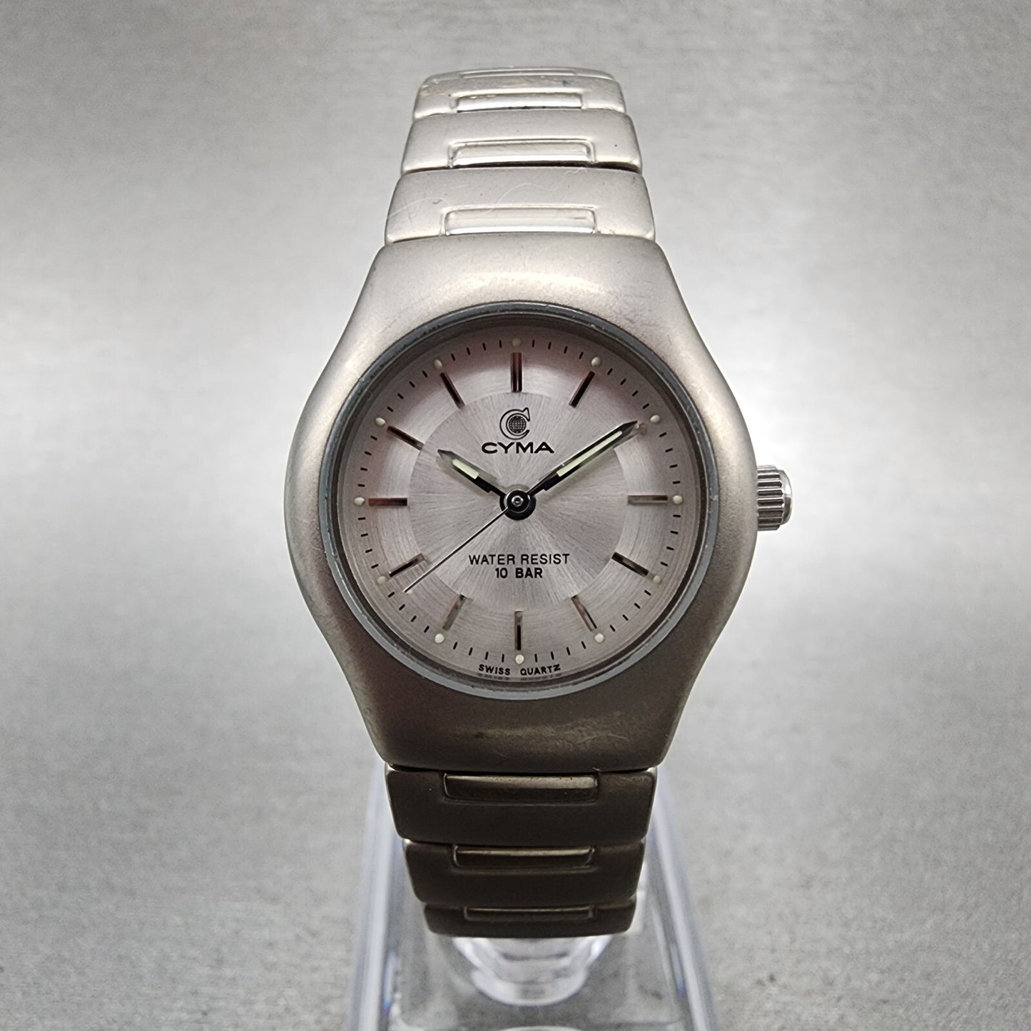 Cyma Watch Women 25mm Silver Dial Titanium Round 820 New Battery Vintage0