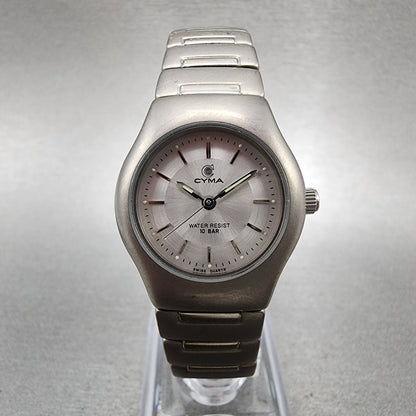 Cyma Watch Women 25mm Silver Dial Titanium Round 820 New Battery Vintage0