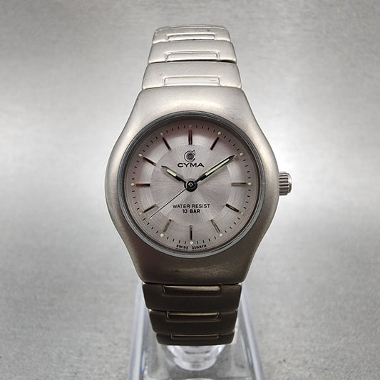 Cyma Watch Women 25mm Silver Dial Titanium Round 820 New Battery Vintage0