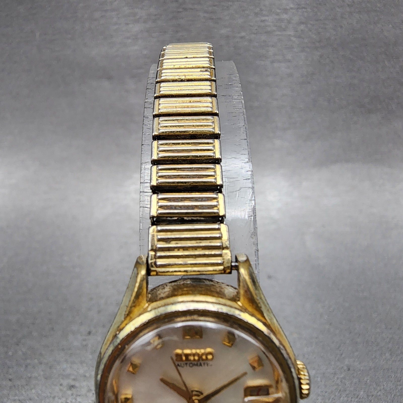 Seiko Automatic Watch Women 23mm White Dial Gold Tone Date 22050259 Runs4
