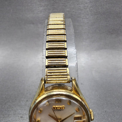 Seiko Automatic Watch Women 23mm White Dial Gold Tone Date 22050259 Runs4