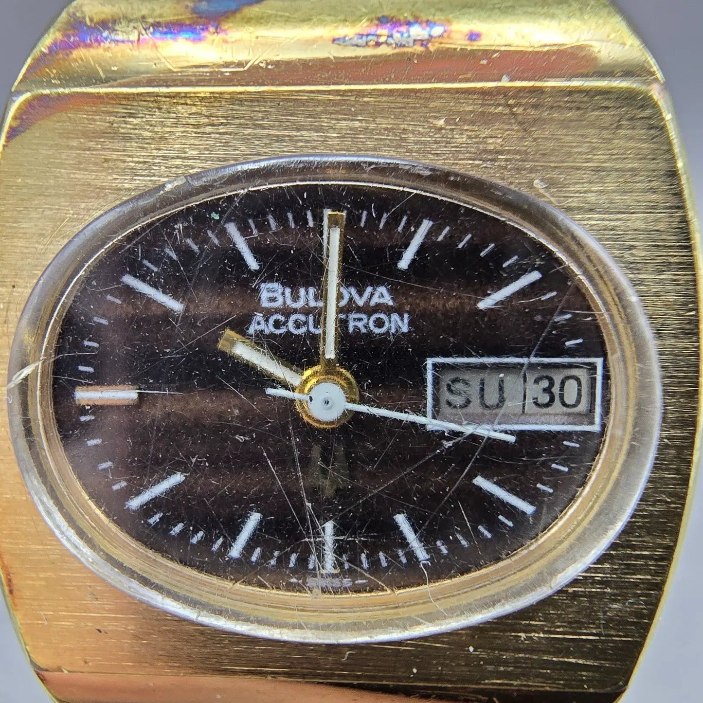 Bulova Accutron Watch Women 25mm Brown Dial Gold Plated Rectangle Daydate PARTS2