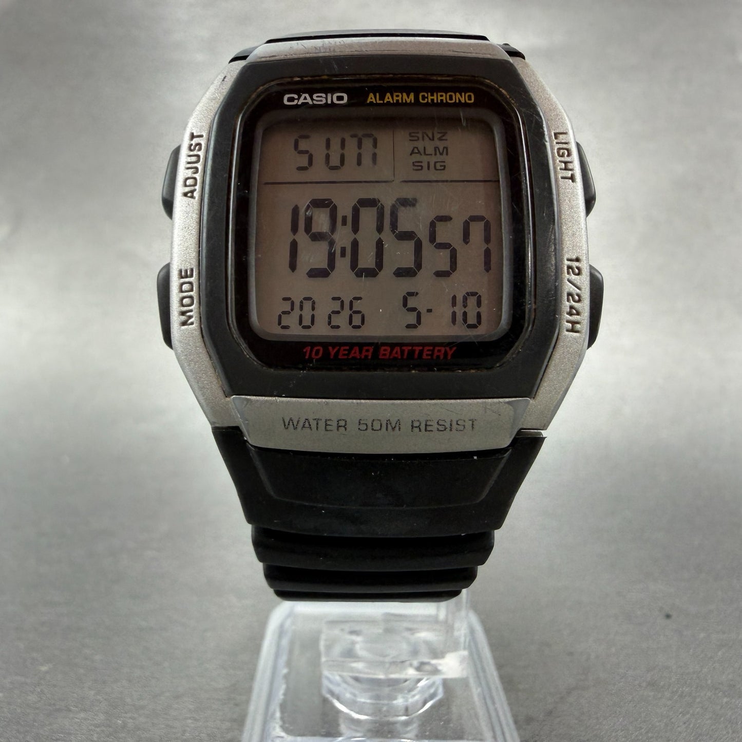 Casio W-96H Watch Men 35mm Silver Black Alarm Chrono Rectangle New Battery JP5