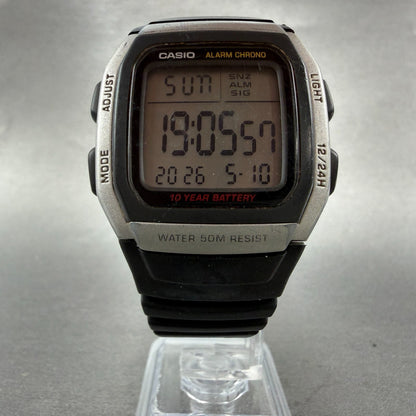 Casio W-96H Watch Men 35mm Silver Black Alarm Chrono Rectangle New Battery JP5