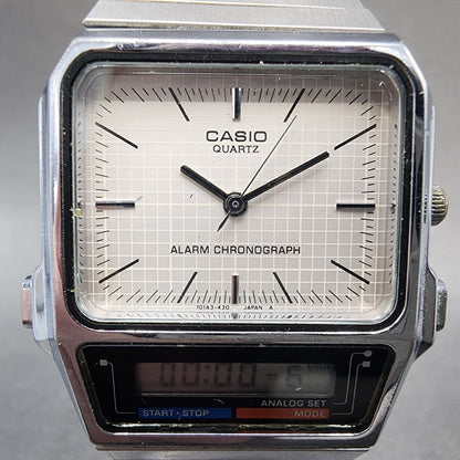 Casio AQ450 Watch Men 30mm White Dial Silver Tone Analog Digital New Battery1