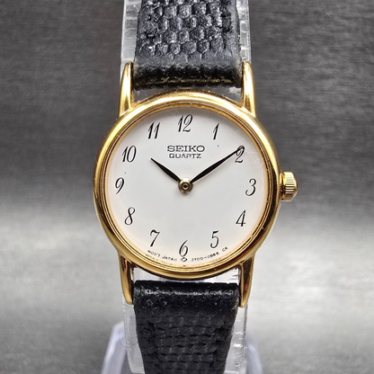 Seiko Watch Women 20mm White Dial Gold Tone Round 2Y00-0A10 New Battery Vintage0