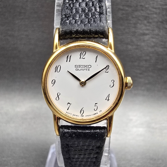 Seiko Watch Women 20mm White Dial Gold Tone Round 2Y00-0A10 New Battery Vintage0