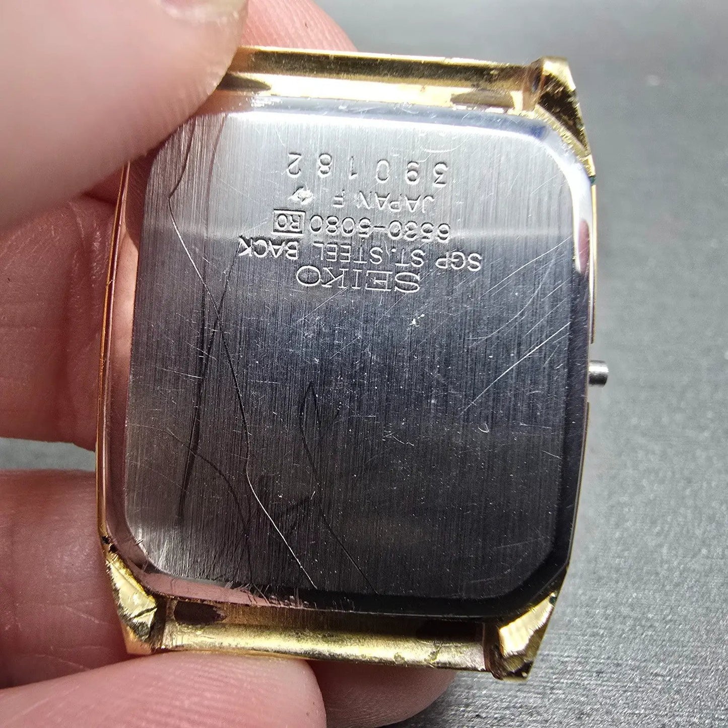 Seiko 6530-5080 Watch Case & Dial Champagne Dial Gold Tone Rectangle 27mm READ!!6