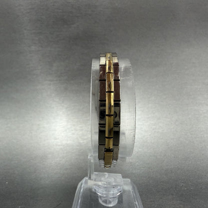 Seiko Tank Watch Women 13mm Black Dial Two Tone Rectangle 2E20-0AY0 New Batt II67